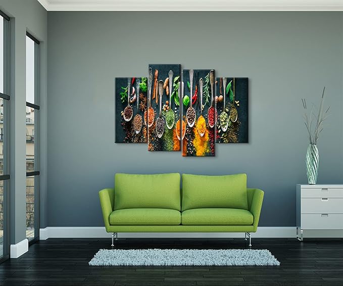 YOUHONG 4 Pieces Kitchen Wall Art Colorful Spices Dining Room Decor Dining Room Wall Art Kitchen Artwork Dining Room Paintings for Wall Food Decor for Kitchen Dining Room Decor (48''W x 32''H)
