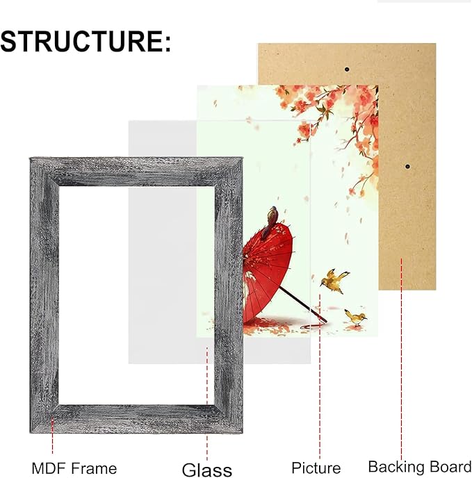 Picture Frame Set 10 pack, Farmhouse Photo Frames, Gallery Wall Frame Collage, 8x10 5x7 4x6 Frames in 3 Different Finishes Picture Frames For Wall or Desk,Rustic Black