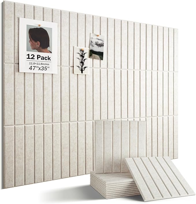 Large Cork Board, 48" X 36" Bulletin Board, 12 Pack Felt Pin Boards Cork Boards for Walls Office Home Decor, Classroom with 60 Safe Removable Adhesive Tabs Beige