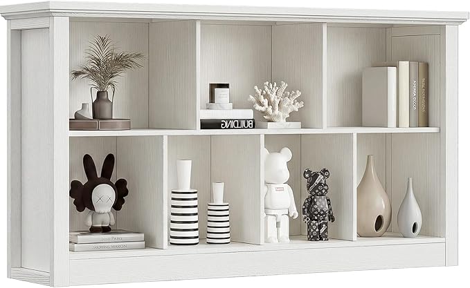 Unikito 7 Cube Storage Book Shelf - 50" Wide Wood Cube Storage Organizer, Wooden 2 Tiers Floor Standing Low Bookcase for Living Room, Bedroom, Home Office, Kids Room