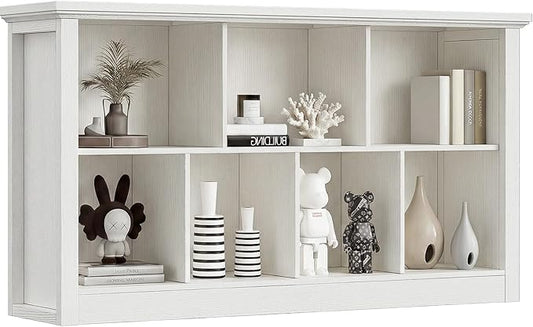 Unikito 7 Cube Storage Book Shelf - 50" Wide Wood Cube Storage Organizer, Wooden 2 Tiers Floor Standing Low Bookcase for Living Room, Bedroom, Home Office, Kids Room