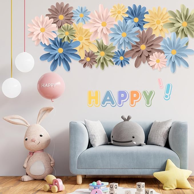 18 Pcs Paper Flowers Decorations for Wall DIY Flower Bulletin Board 3D Fiesta Paper Floral Backdrop Decoration for Photo Backdrop Classroom Back to School Party(Fresh Color)