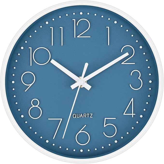 Foxtop Small 8 Inch Wall Clock Silent Non-Ticking Battery Operated Quartz Round Modern Simple Wall Clock Decorative for Bedroom Kitchen Home Office School (Cerulean)
