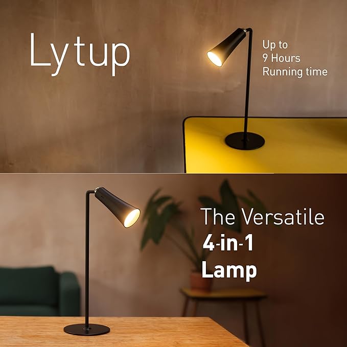 Flute Lamp - 4-in-1 Rechargeable LED Desk, Wall, Clamp Lamp & Flashlight with Magnetic Base, 4-Level Brightness, 270° Flexible Arm, USB-C Charging, Ideal for Home Office & Bedside - Black