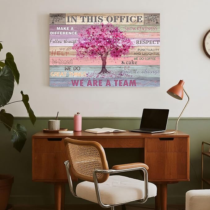 Pink Inspirational Wall Art for Office Women Motivational Quotes Phrases Poster Rustic Heart Tree Pictures Framed Wall Art Décor Contemporary Home Workspace Desk Decorations Gifts for Women 36x24inch