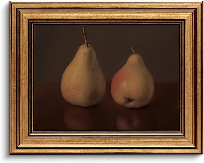 Gold Framed Wall Art Vintage Canvas Wall Art Pear Fruits Shelf Decor for Kitchen Artwork Prints Picture for Living Room Bedroom Farmhouse Bathroom Office Decor, 8x10