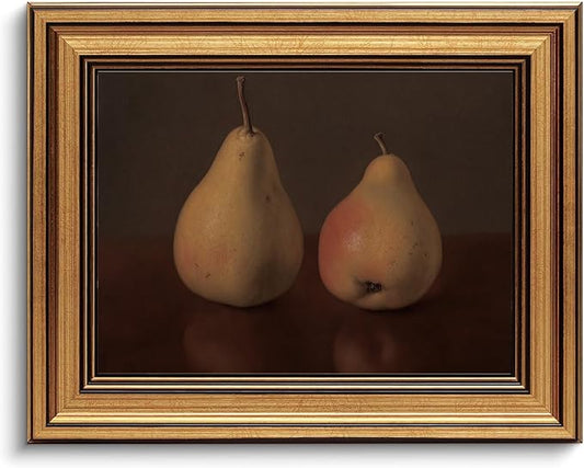Gold Framed Wall Art Vintage Canvas Wall Art Pear Fruits Shelf Decor for Kitchen Artwork Prints Picture for Living Room Bedroom Farmhouse Bathroom Office Decor, 8x10