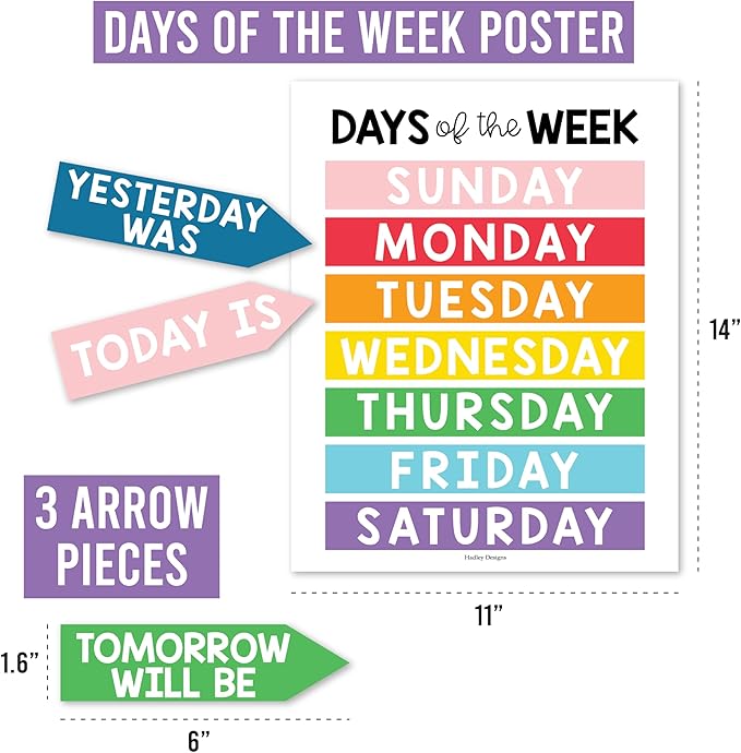 Hadley Designs Classroom Calendar Set Bulletin Board Decorations - Colorful School Calendar for Classroom Decor, Kindergarten Preschool Elementary Teacher Must Haves, Homeschool & Daycare Essentials