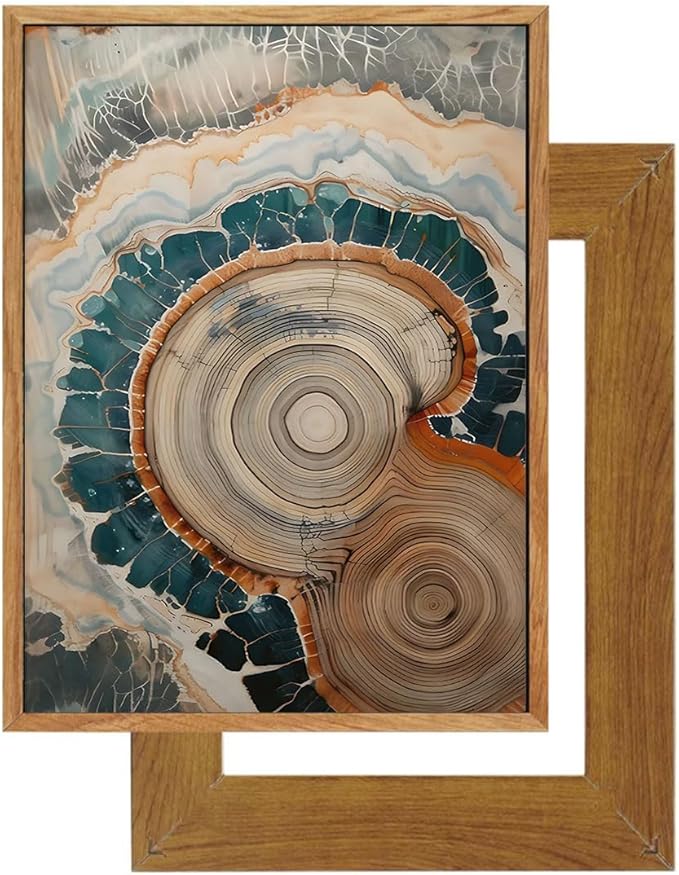 IBHJSART Framed Tree Ring Canvas Wall Art Vintage Colorful Wood Stump Painting Prints Modern Minimalist Pictures Neutral Nature Rustic Farmhouse Decor Living Room Bedroom Bathroom Office