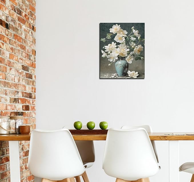 YMYXMC33 Flower Picture Decor Wall Art Canvas Print White Floral Poster Decoration Bedroom Bathroom12x15