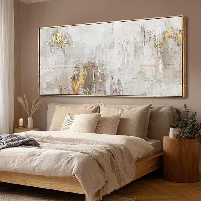 VAYIMDH Abstract Canvas Wall Art Line Decorative Painting White and Gold Hanging Art 40"x86" Large Pictures for Living Room Office