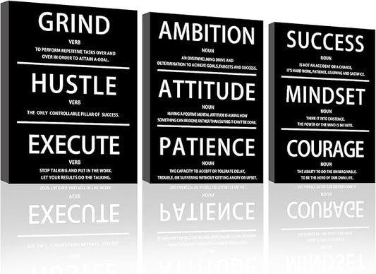 Halioyo 3 Pieces Inspirational Wall Art - Motivational Wall Decor, Positive Canvas Prints Posters for Office Classroom Bedroom Living Room(12”x16”), Ready to Hang