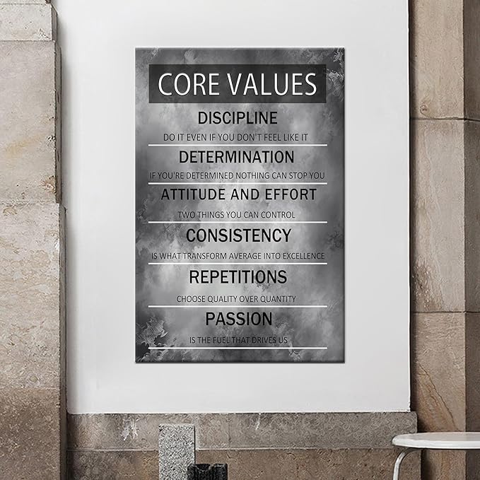 Motivational Canvas Wall Art Black and White Poster Print Inspirational Core Values Entrepreneur Quotes Home Boys Girls Kids Room Living Room Office Wall Decoration Stretch and Framed [24''Wx36''H]