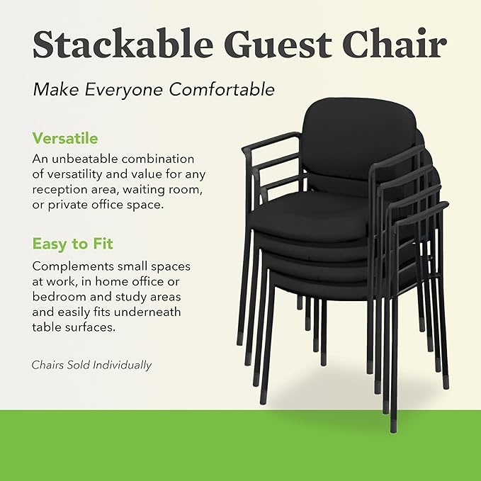 HON Scatter Office Chairs for Guests, Lobby, Offices, Waiting Room Chairs, Fabric Stackable Seating with Arms, Comfy Desk Seating, Black