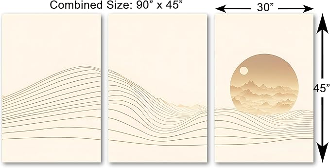 90 x 45 TOTAL - Landsape of lines Wall Art Canvas Geometric Print modern minimalis, office art - 3 Panel Split