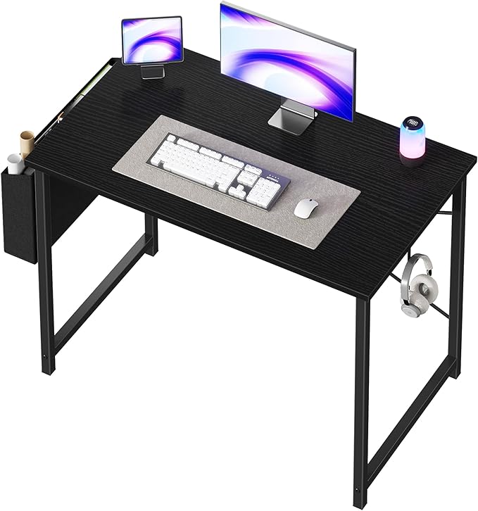OLIXIS Computer Desk 40 Inch Home Office Desks for Small Spaces, Gaming Writing Study Work Table with Storage Bag and Headphone Hook for Bedroom, Black