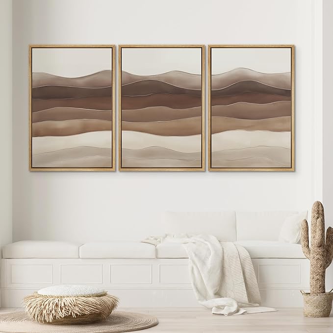 SIGNWIN Framed Canvas Print Wall Art Set Layered Earthy Ridges Illustrations Decorative Relax/Calm Zen for Living Room, Bedroom, Office - 16"x24"x3 NATURAL