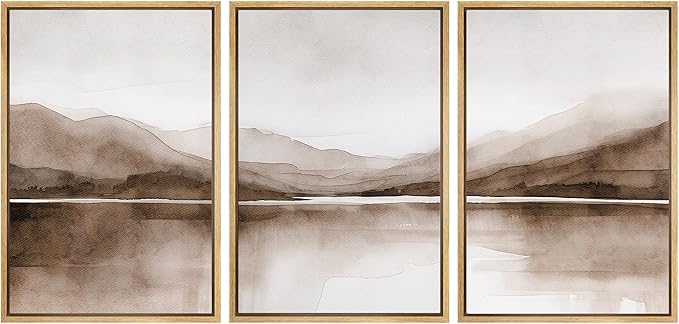 SIGNWIN Framed Canvas Print Wall Art Mountain Landscape Modern Minimalist Brown and Gray Watercolor Nature Wilderness Modern Art Cool for Living Room, Bedroom, Office - 16"x24"x3 Natural