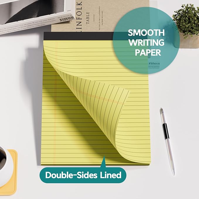 Legal Pads 8.5 x 11, 6 Pack Yellow Note Pads 8.5 x 11 Writing Pads, Wide Ruled Legal Notepads, Lined Pads of Paper Yellow Paper Pads, 30 Sheets Per Notepad for School, Home, Office, Business