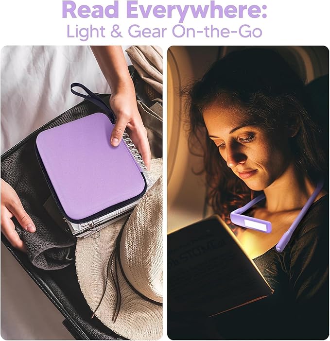 Mothers Day Gifts for Mom Wife: Purple Neck Light with Storage Case for Book Lovers Knitters Crafters, 10-80Hrs Eye-friendly Rechargeable Book Reading Lamp Knitting Crochet Craft Light Sewing Supplies