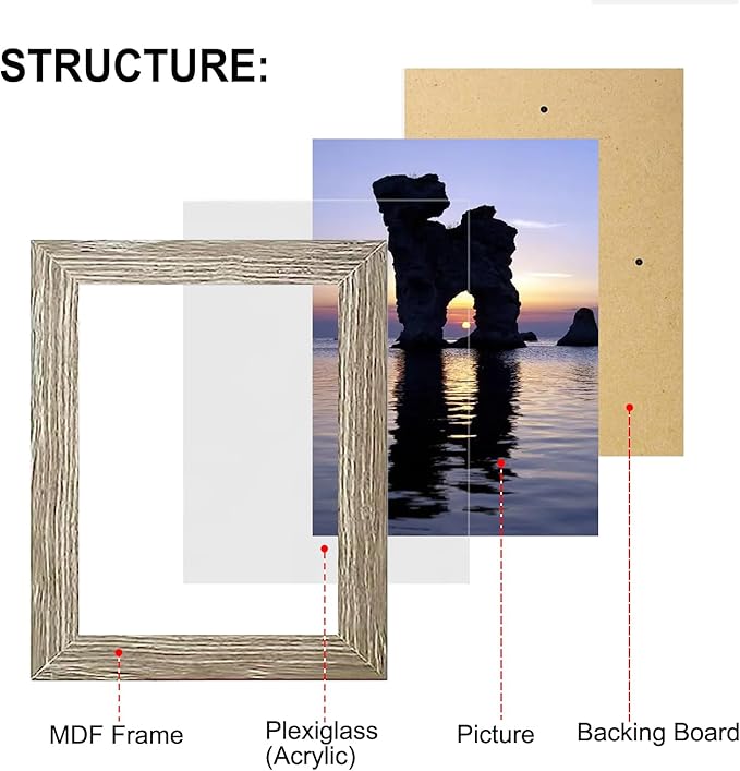 Picture Frames Set 10 Pack Collage Picture Frames,Gallery Wall Frame Set with Four 8x10, Four 5x7, Four 4x6, Farmhouse Rustic Photo Frames for living room Wall Gallery Decor or Desk,Grey