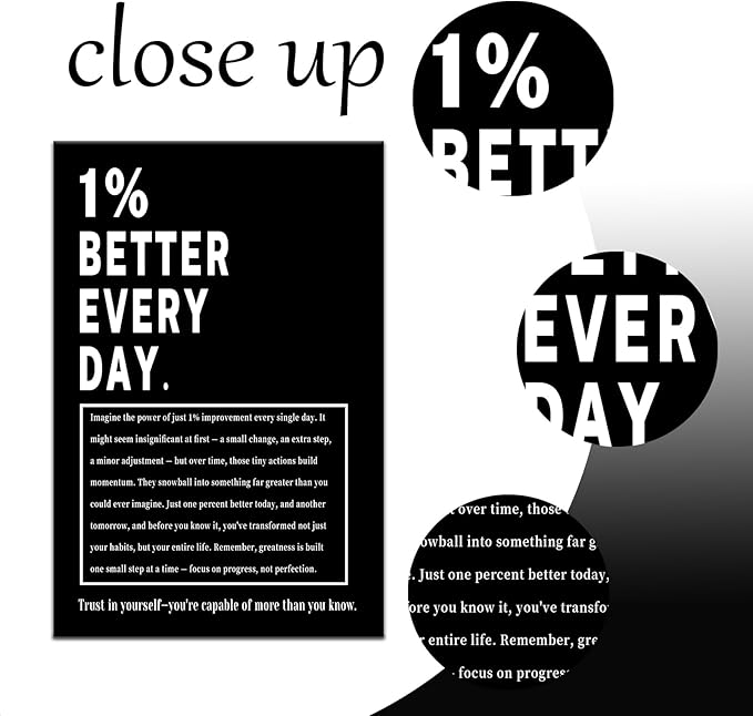 Motivational Wall Art 1% Better Every Day Inspirational Office Decor Framed Canvas Print Small Workout Poster for Home Gym Growth Mindset Sign Positive Daily Affirmation Decor [12''Wx18''H]