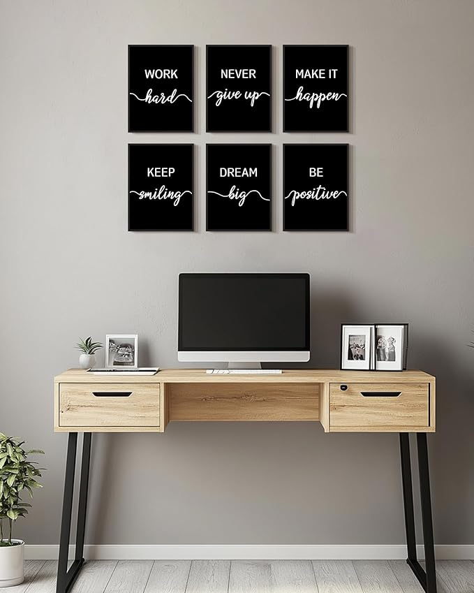 KUVIOKE Inspirational Office Wall Decor Motivational Quotes Framed Wall Art Encouraging Positive Affirmations Sayings for Kids Classroom Bedroom Ready to Hang Set of 6, 11x14in (Black Framed)