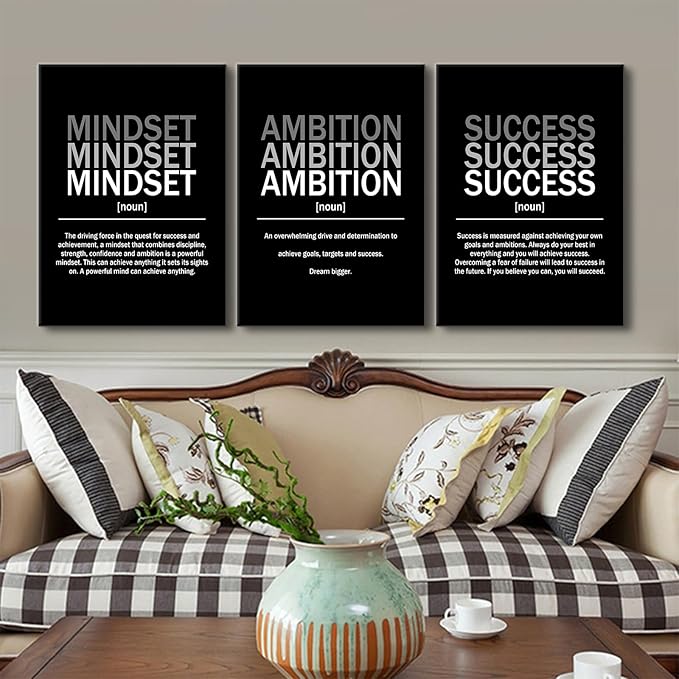 YSPCSUN Inspirational Canvas Wall Art 3 Pieces Daily Motivational Quote Picture Painting Mindset Ambition Success Print Poster for Office Living Room Artwork Easy to Hang [60''Wx28''H]