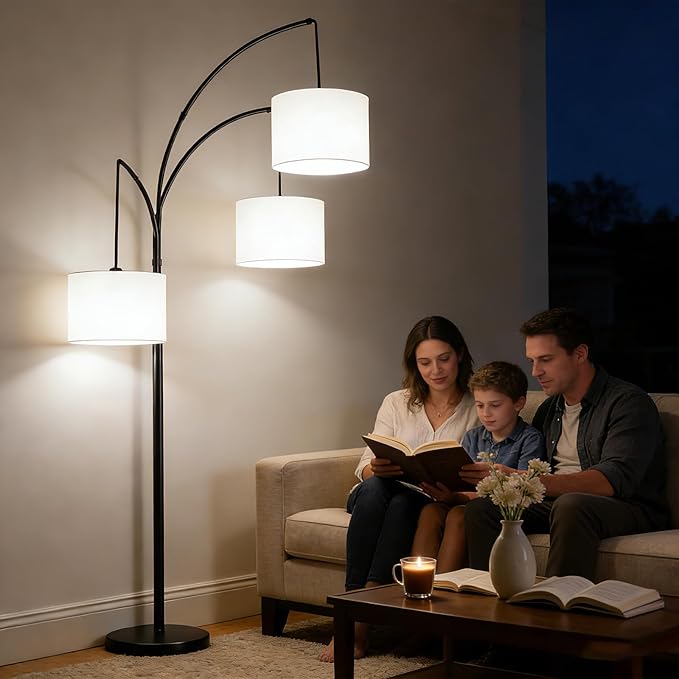 80 Inch Arc Floor Lamp for Bedroom, 3-Light Dimmable Standing Lamp for Living Room, 2400LM Super Bright Tree Lamp with Remote Control, Tall Floor Lamp for Office with Adjustable Arms & Weighted Base
