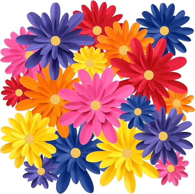 18 Pcs Paper Flowers Decorations for Wall DIY Flower Bulletin Board 3D Fiesta Paper Floral Backdrop Decoration for Photo Backdrop Classroom Back to School Party (Dark Color)