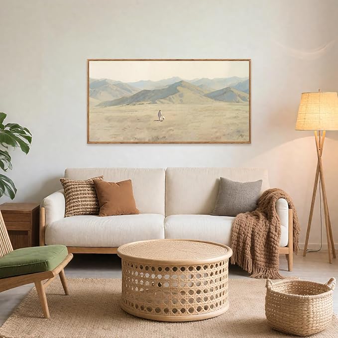 CHDITB Jesus Leaves The 99 Parable of The Lost Sheep Framed Canvas Wall Art(40"x20"), Boho Mountain Nature Landscape Artwork Prints, Large Religious Christian Bible Story Faith LDS Gift Decor for Home Office Bedroom