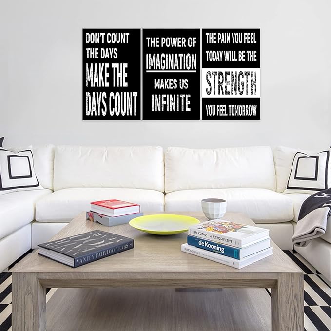 3 Piece Inspirational Wall Art Black Background Sayings Pictures, Quote Motivational Canvas Print for Home Wall Decor, Triptych Entrepreneur Poster Framed Artwork for Women Men Room Decor (72"Wx36" H)