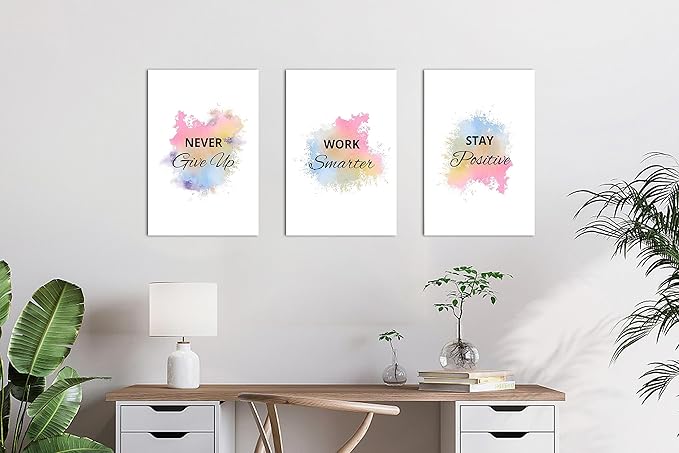 SHMAO 3 Piece Office Canvas Wall Art, Motivational Quotes Colorful Print Pictures Decor for Office, Men Women Inspirational Framed Artwork Home Ready to Hang 12''x18'' x Pcs