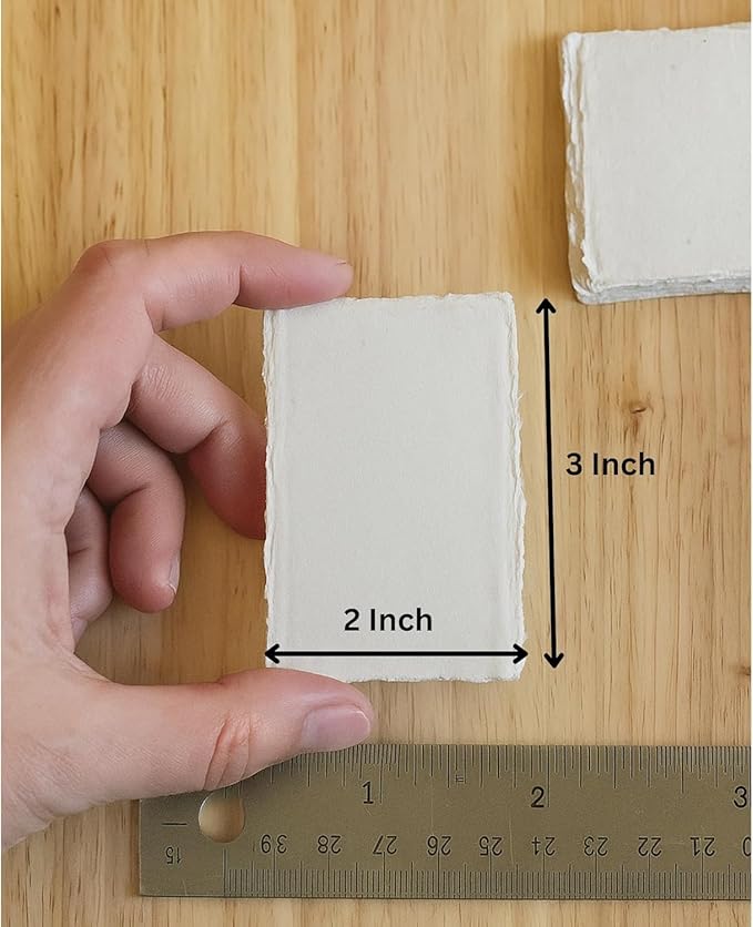 Handmade White Deckle Edge Blank Paper - 2x3 Inch Package of 50 - Mixed Media Loose Leaf Paper for Placecards, Vow Cards, Thick 150 GSM