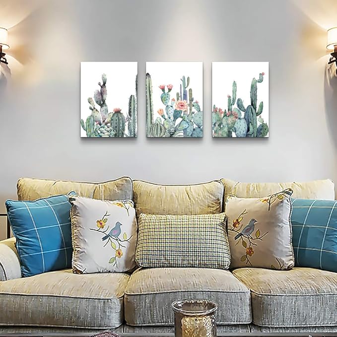 Canvas Wall Art for bedroom living room Canvas Prints Artwork bathroom Wall Decor Green plants Succulent cactus flower painting 12" x 16" 3 Pieces modern Framed Ready to hang Office Home Decorations