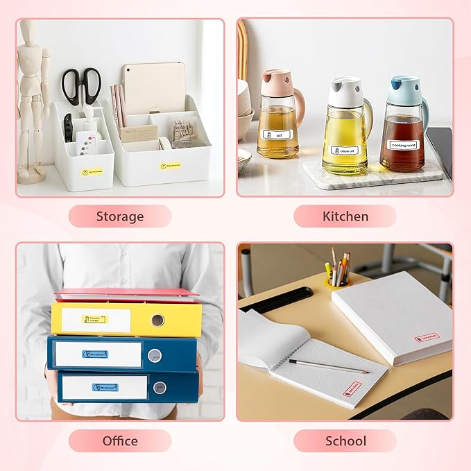 P21 Label Maker Machine with Tape, Label Printer Thermal Mini Label Makers with Built-in Cutter and Multiple Templates, Portable Printers for School, Office and Home Use (Pink)