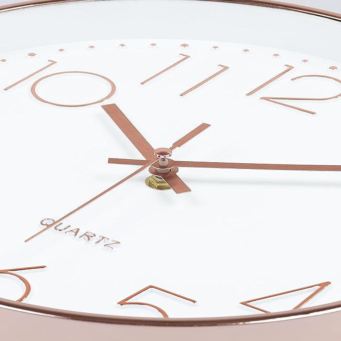 Lafocuse Silent 12 Inch 3D Numbers Rose Gold Wall Clock for Living Room Decor, Battery Operated Rose Gold Clock Analog for Kitchen Bedroom Office