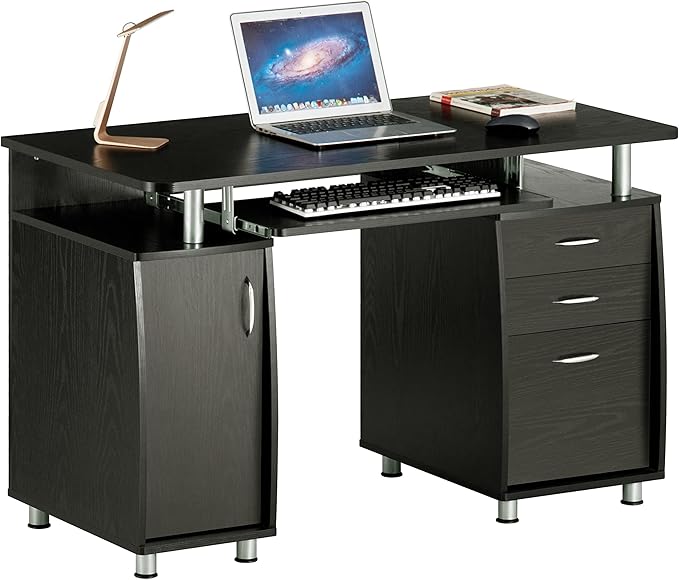 Techni Mobili 47.25" Ergonomic Computer Writing Desk with Drawers, File Cabinet and Storage for Home Office, Espresso