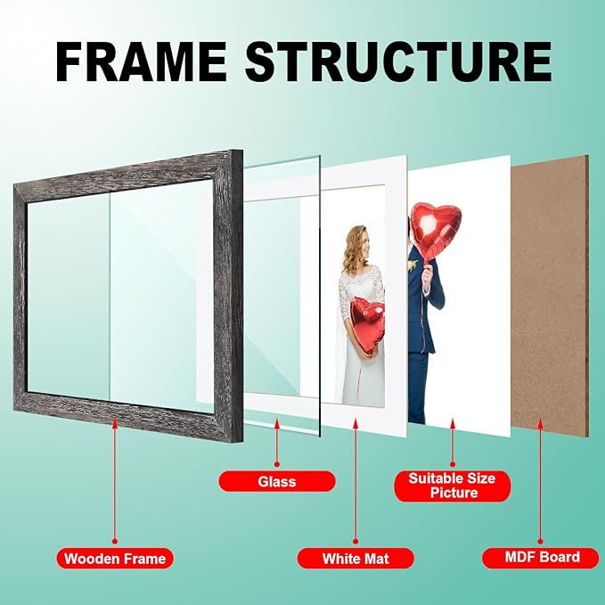 RPJC 8x14 Soild Wood 2 Opening Picture frames with High Definition Glass Display 4x6 and 5x7 with Mat or 8x14 Without Mat for Wall Mounting Hanging Collage Photo Frame Black