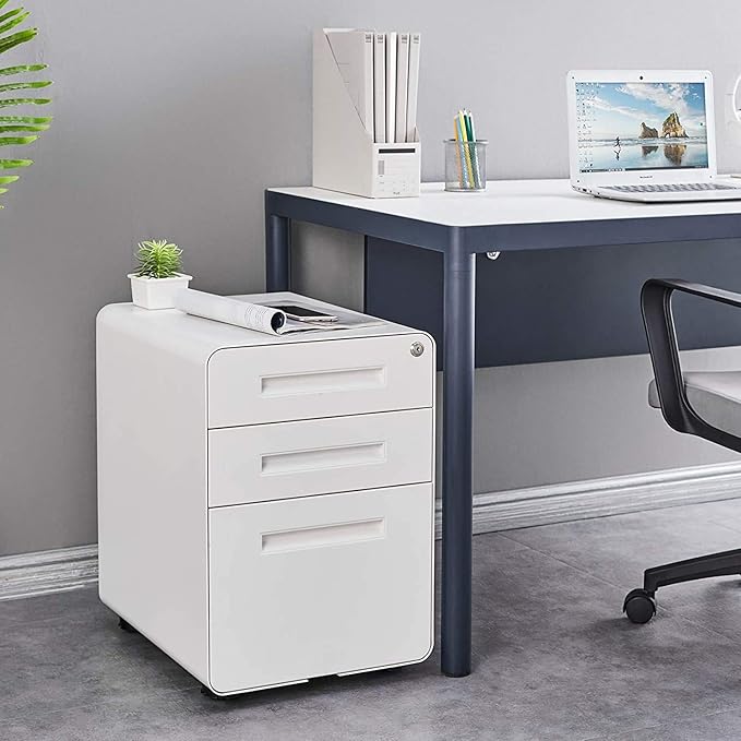 HOVNEE 3 Drawer File Cabinet, Commercial Grade Mobile Filing Cabinet with Lock for A4 Letter Legal Size
