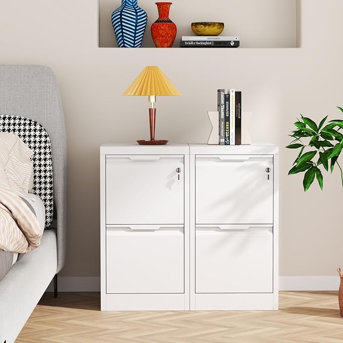 2 Drawer File Cabinet with Lock, Heavy Duty Steel Under Desk Vertical Filing Cabinet for Home Office Use, Printer Stand with Drawers, for A4/Letter-Size Files, Easy to Assemble,White