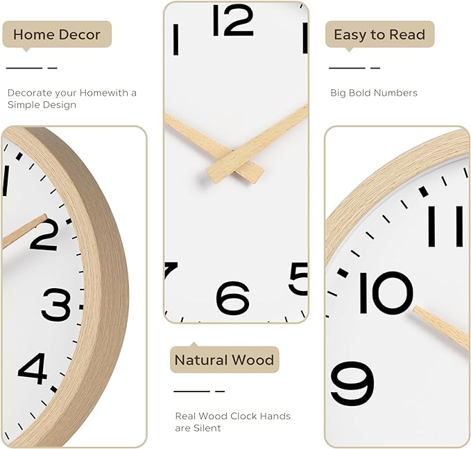 AKCISOT Wall Clock,Boho Kitchen 10 Inch Wall Clocks Battery Operated Non Ticking,Silent Modern Clock Decorative for Bedroom,Office,Bathroom,Living Room,Home (Wood Grain)