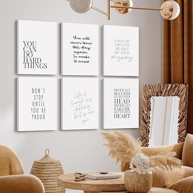 Office Inspirational Wall Art Decor Motivational Quotes Canvas Wall Art Positive Classroom Posters Pictures Office Inspirational Work Artwork for Women Home Bedroom 8x10 Inch Wrapped Canvas Set of 6