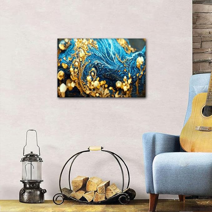 1 Panel Living Room Canvas Wall Art for Men Modern Abstract Marble Art Poster Decor Gold Flakes Gold Dust Poster Prints on Canvas for Bedroom Office Home Wall Decoration Framed Ready to Hang 24x16 in
