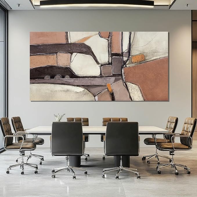 Grey Canvas Wall Art, Brown Trendy Abstract Art Wall Decor for Room, Aesthetic Pictures for Dining Room Wall, 29" x 58" Wooden Framed