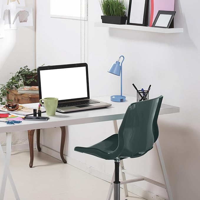 Simple Designs LD1073-BLU 16" Sleek Essentials Metal Looped Desk Task Lamp with Adjustable Shade and Dual USB Ports, for Office, Desk, Nightstand, Blue