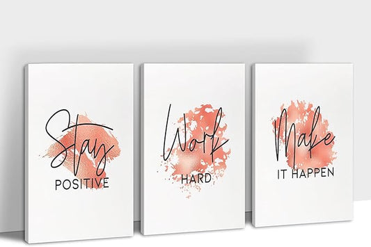 SHMAO Red Office Canvas Wall Art Motivational Wall Decor, 3 Piece Stay Work Make Print Pictures for Office Wall Decor Women Inspirational Framed Artwork Home Office Decor 20”x30”x3 Panels