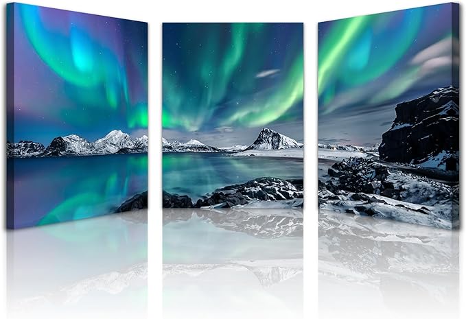 Lapremoly Farmhouse Wall Decor - Canvas Wall Art for Living Room, Bedroom & Office - Aurora Scenery Landscape Wall Pictures - Ready to Hang - 12x16 - 3 Piece Set