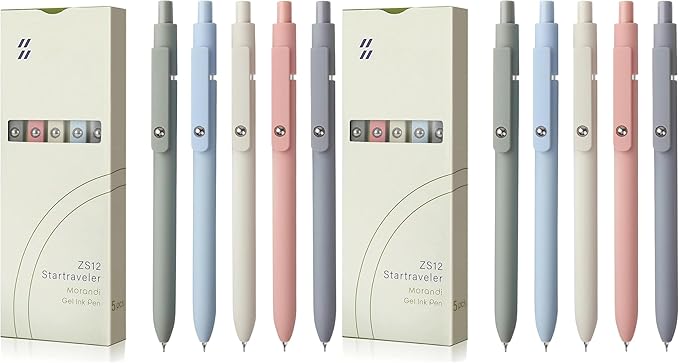 FIOVER 5pcs Gel Pens Quick Dry Ink Pens Fine Point Premium Retractable Rolling Ball Gel Pens Black Ink Smooth Writing for School Office Home (Pack of 2)
