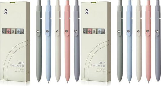 FIOVER 5pcs Gel Pens Quick Dry Ink Pens Fine Point Premium Retractable Rolling Ball Gel Pens Black Ink Smooth Writing for School Office Home (Pack of 2)